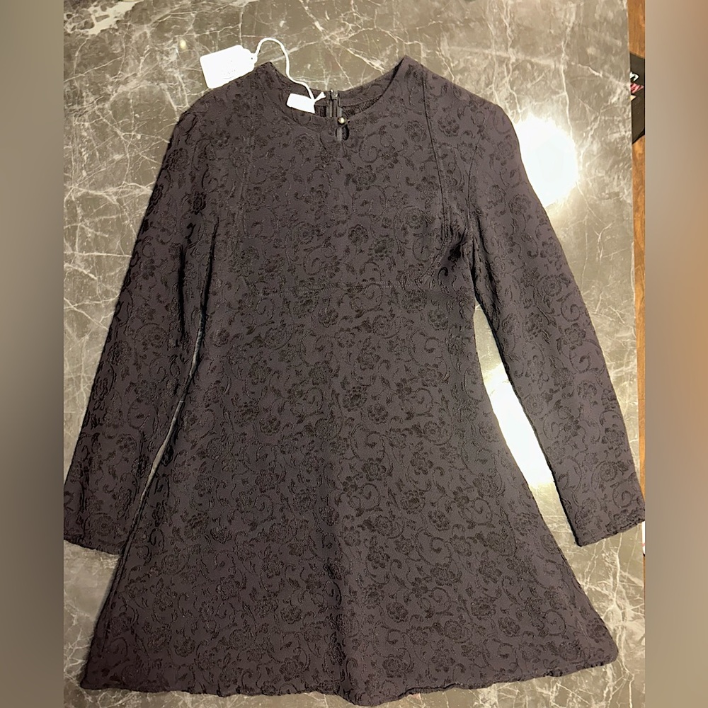 Vintage Italian Navy A-line cocktail mini dress with floral texture - OZBEK